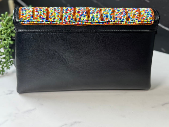 Multicolor Beads Handcrafted African Leather Sling Bag