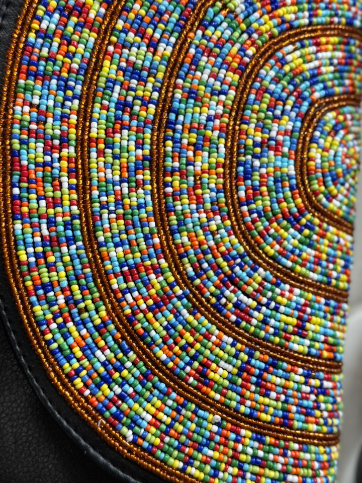 Multicolor Beads Handcrafted African Leather Sling Bag