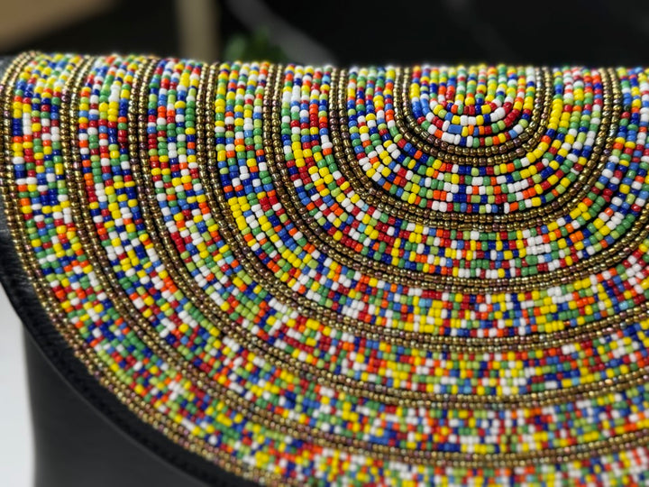 Gold & Multicolor Beads Handcrafted African Leather Sling Bag