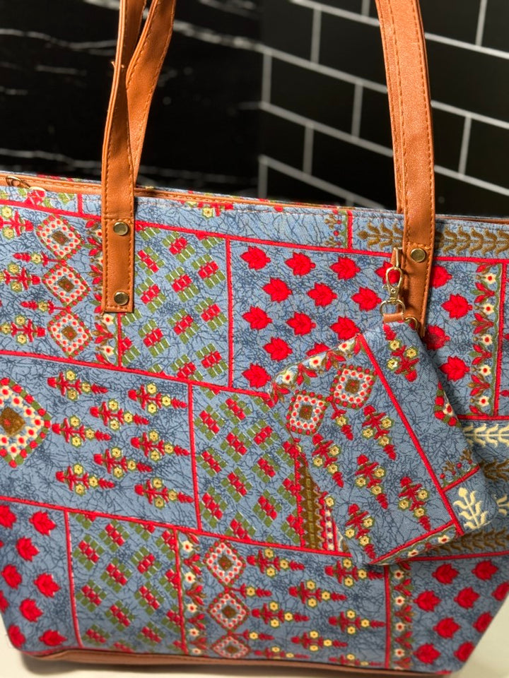 Stylish Blue Fabric Handbag