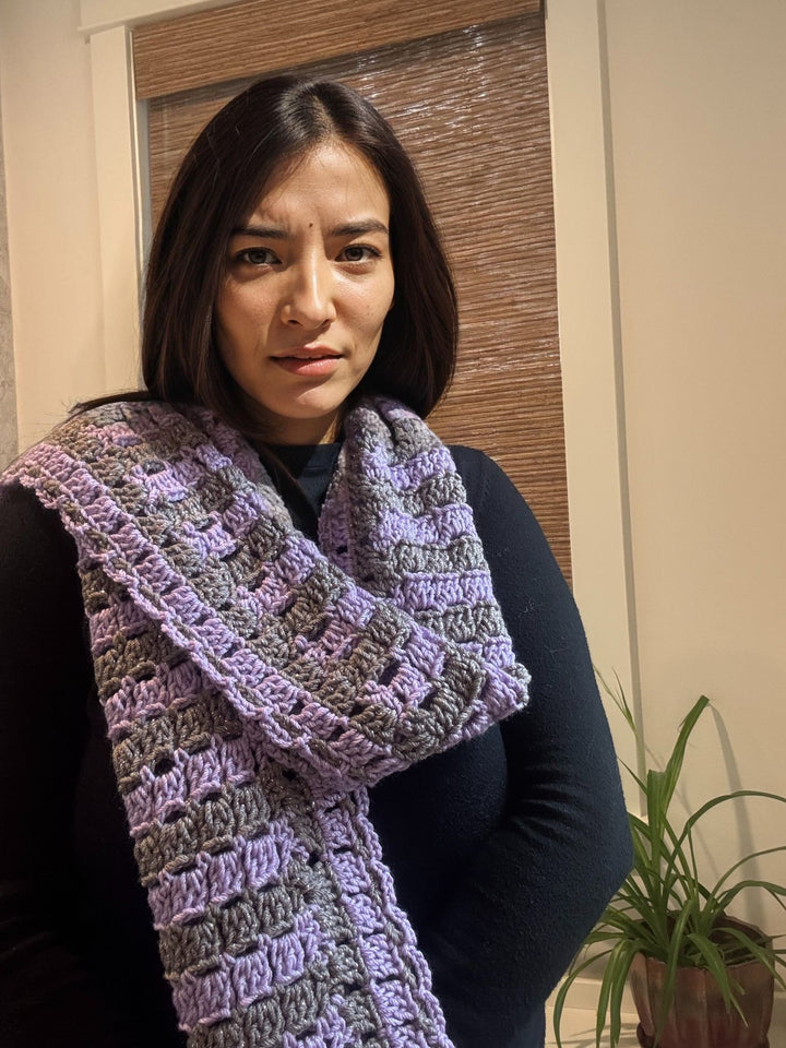 Purple Grey Handmade Woolen Scarf