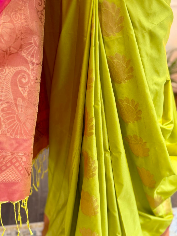 Parrot Green Soft Silk Saree