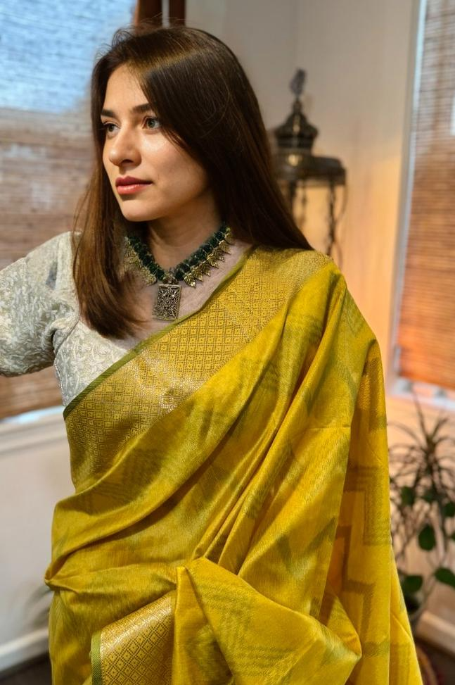 Yellow Ikat Tussar Silk Saree
