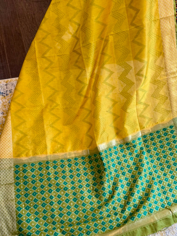 Yellow Ikat Tussar Silk Saree