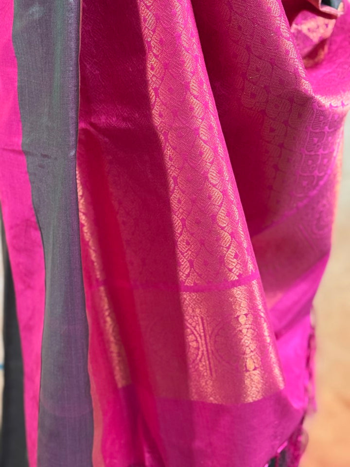 Grey w/ Pink and Green Border Soft Silk