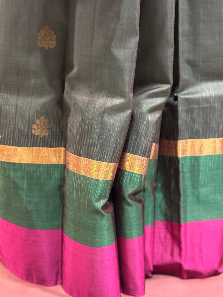 Grey w/ Pink and Green Border Soft Silk