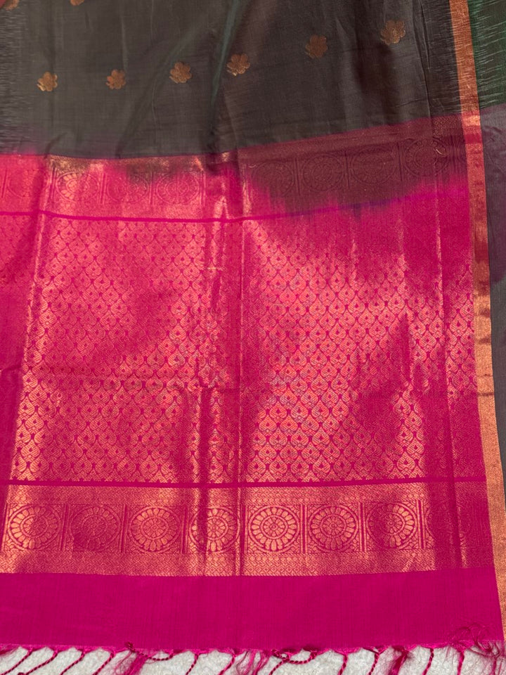 Grey w/ Pink and Green Border Soft Silk