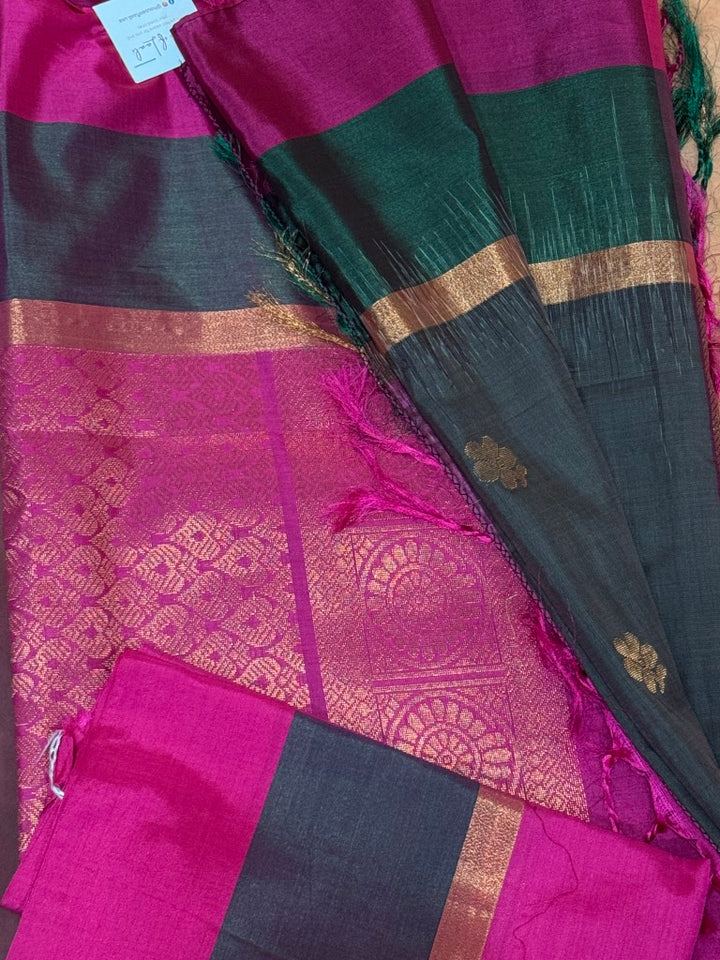 Grey w/ Pink and Green Border Soft Silk