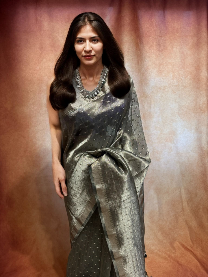 Bottle Green Soft Tissue Silk Saree