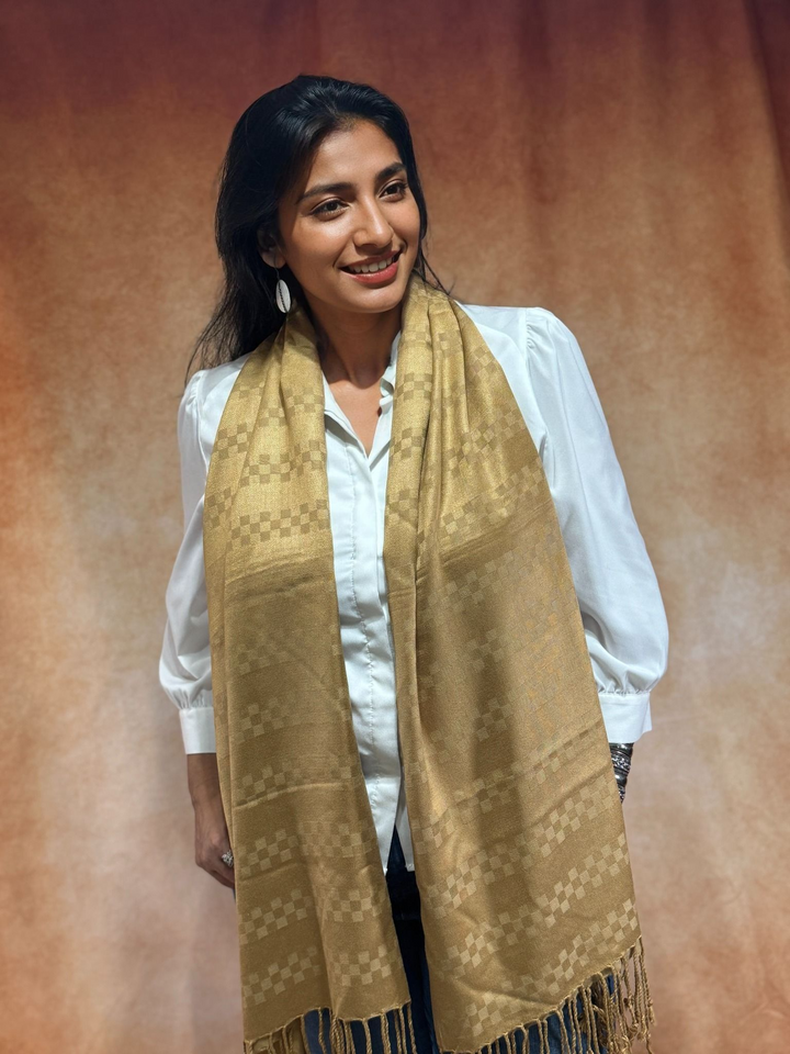 Cream Semi Satin Self Check Stole