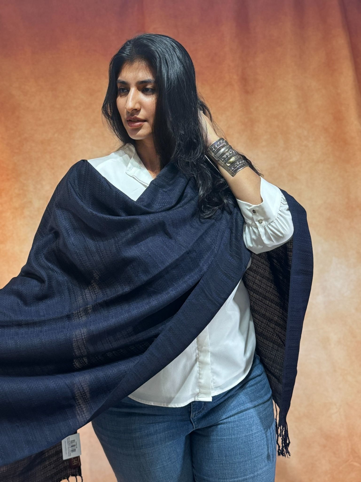 Dark Blue Semi Satin Woven Stole