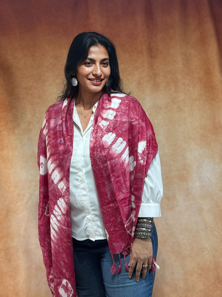 Pink Silk Bandhni Print Stole