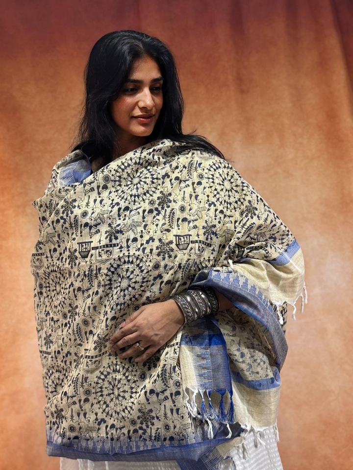 Ivory Cotton Handloom w/ Warli Hand block Print