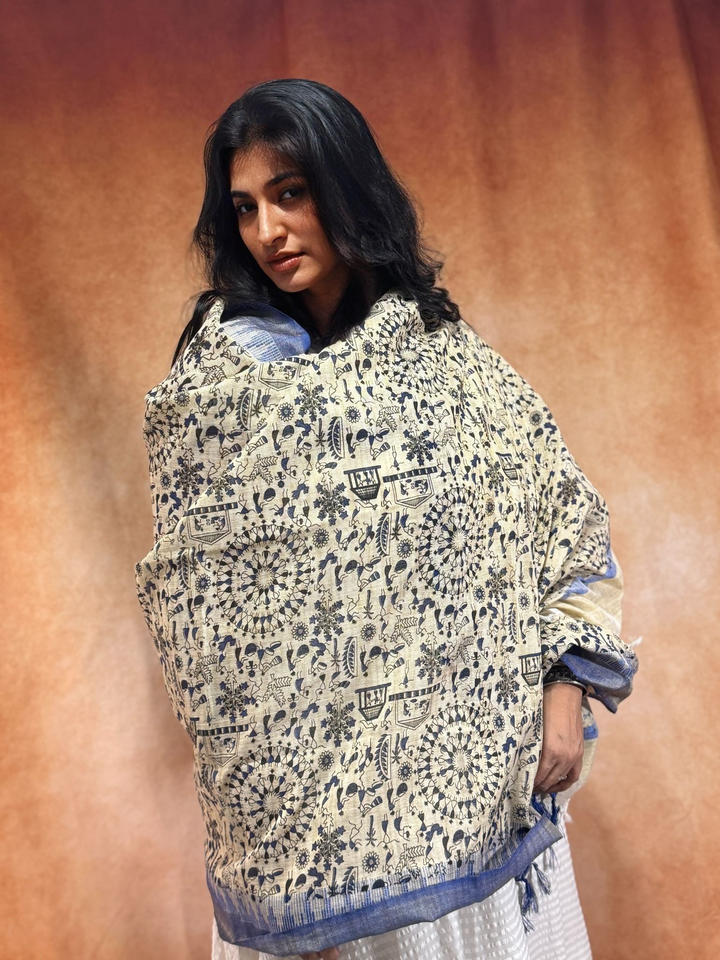 Ivory Cotton Handloom w/ Warli Hand block Print