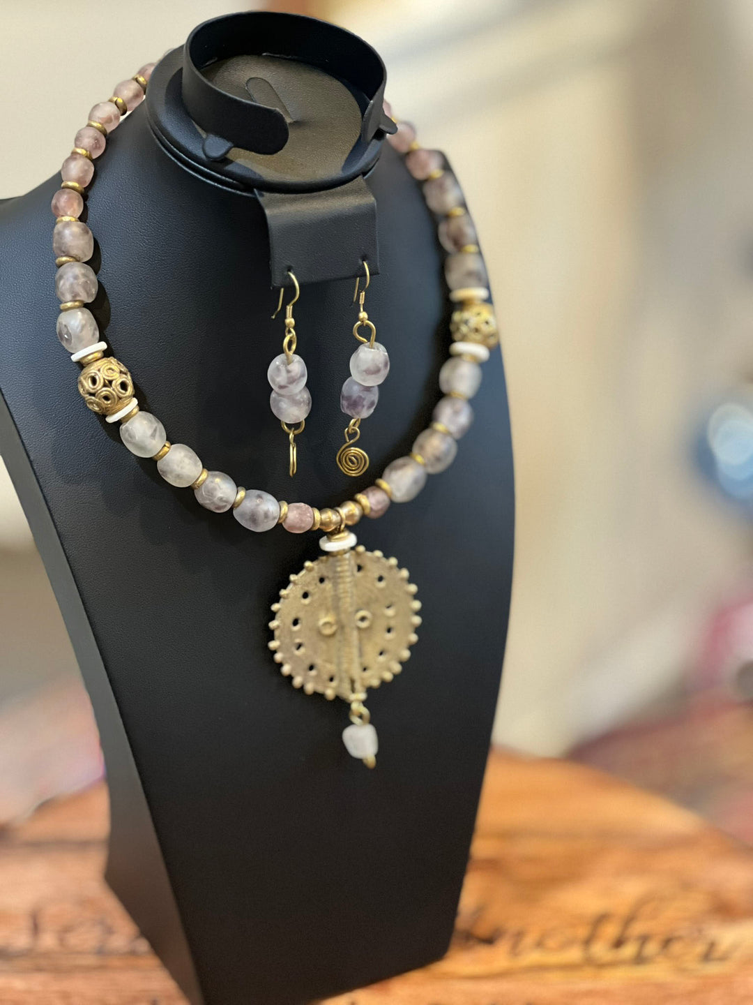 Lavender White Handcrafted African Glass Beads Choker Necklace Set
