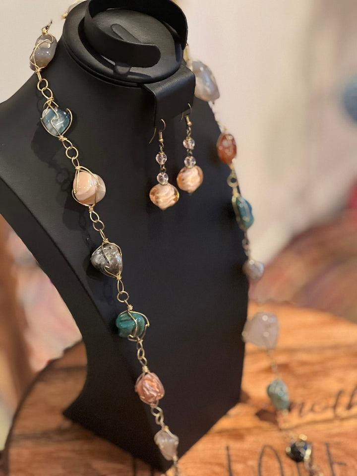 Multicolored Handcrafted African Glass Beads Long Necklace Set