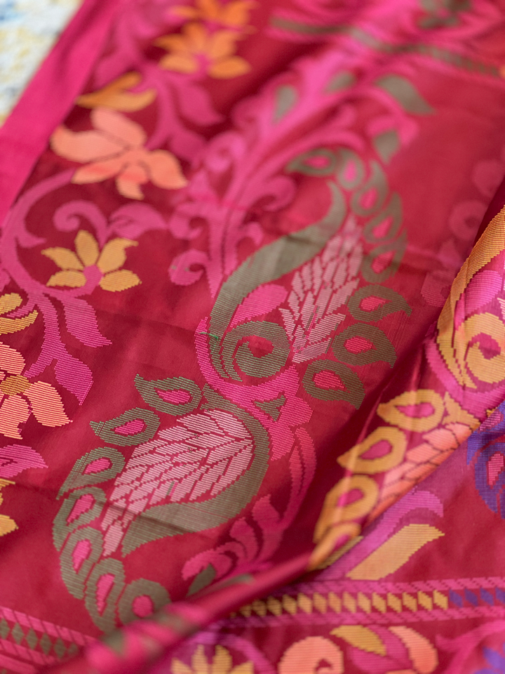 Red Bangalore Silk Saree (Without blouse piece)