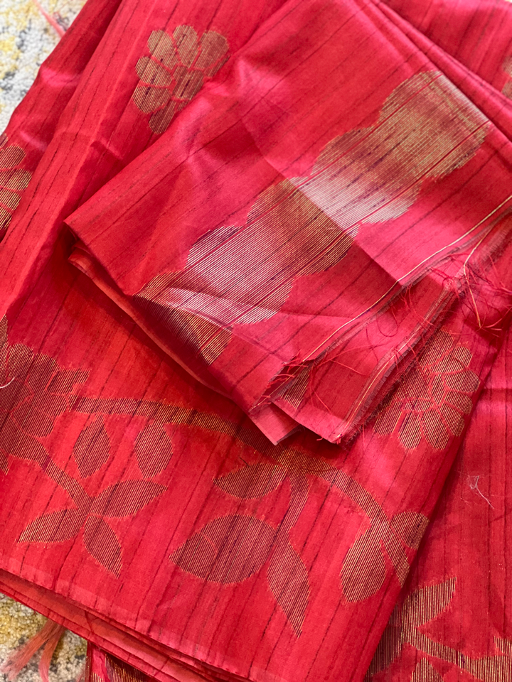 Red Bronze Tussar Silk Saree