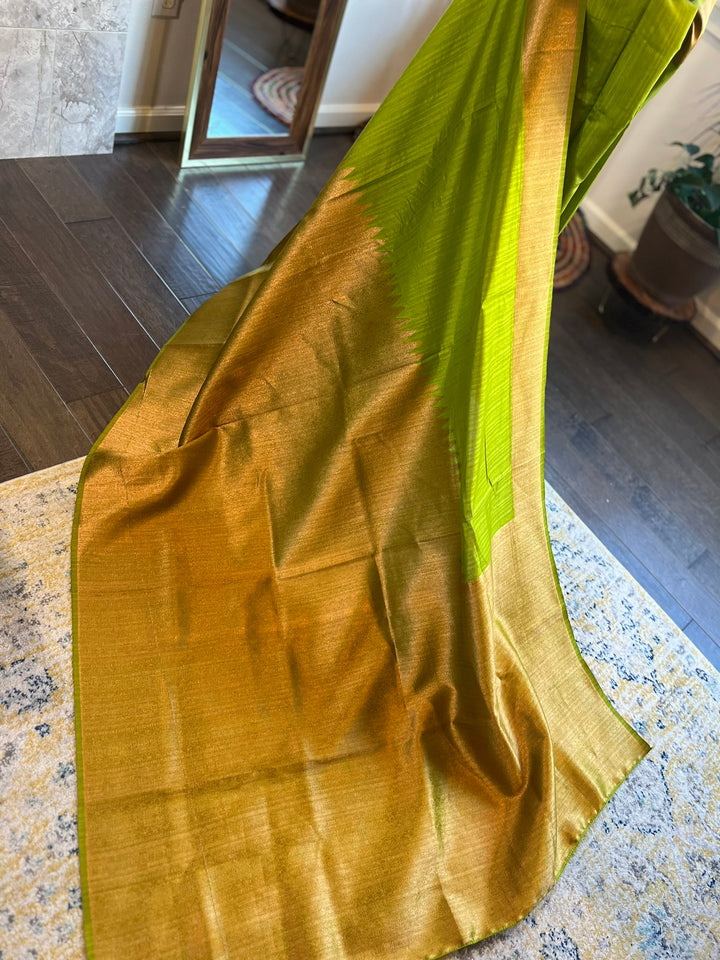 Parrot Green Matka Silk Skirt Border