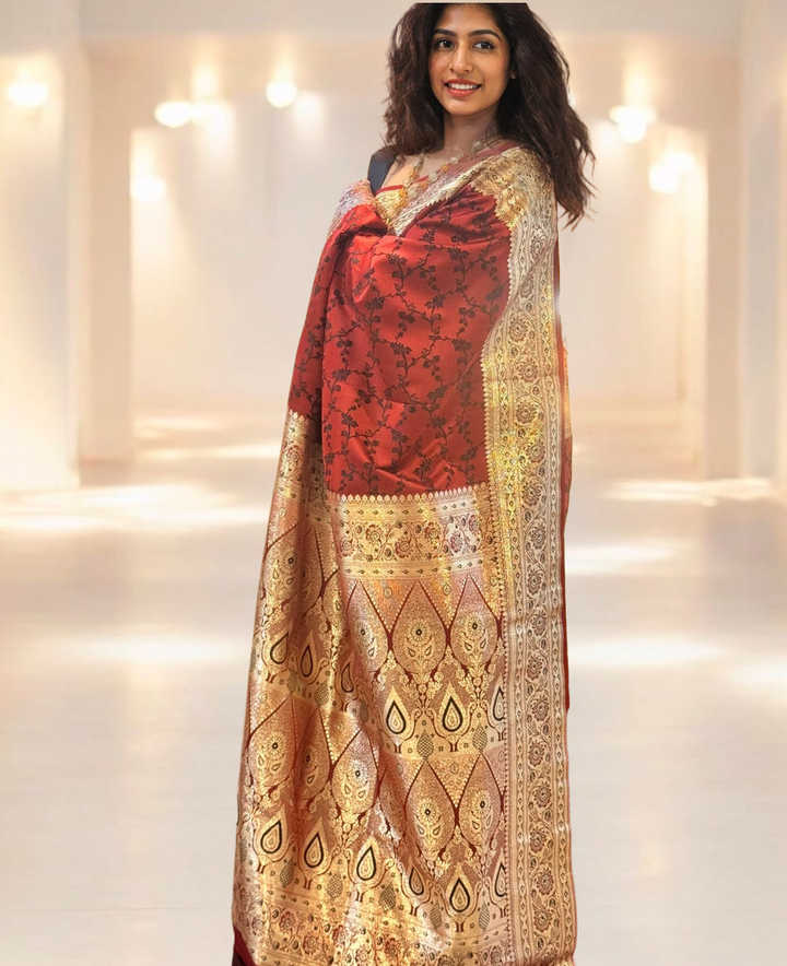 Red Banarasi Tanchoi Silk Saree