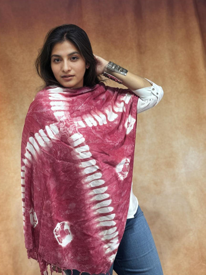 Pink Silk Bandhni Print Stole