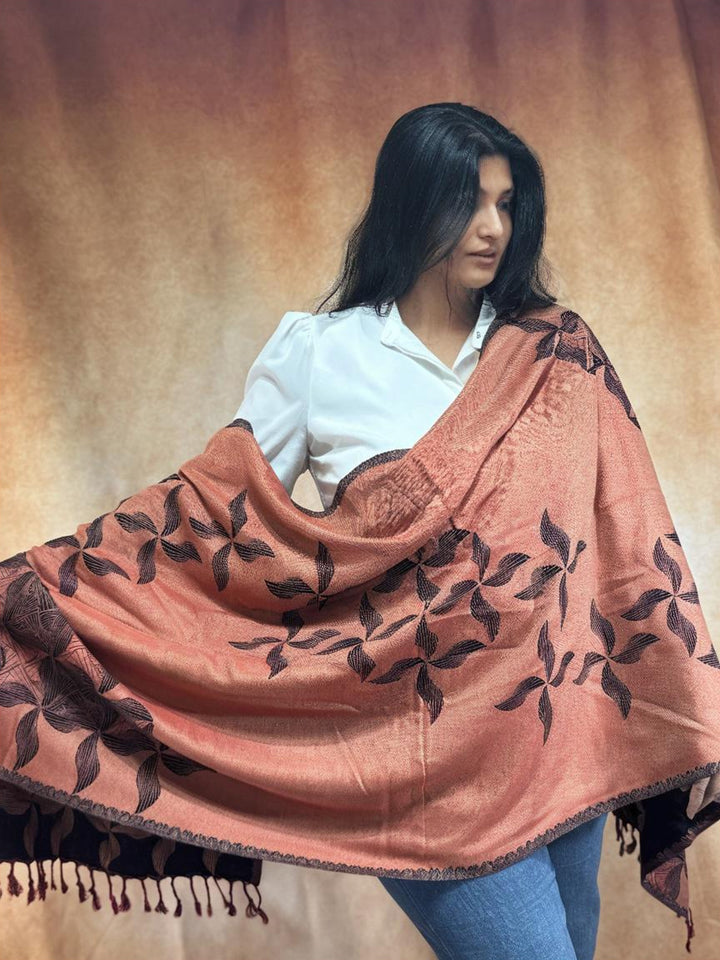 Navy Kashmiri Jamawar Reversible Woven Wool Stole