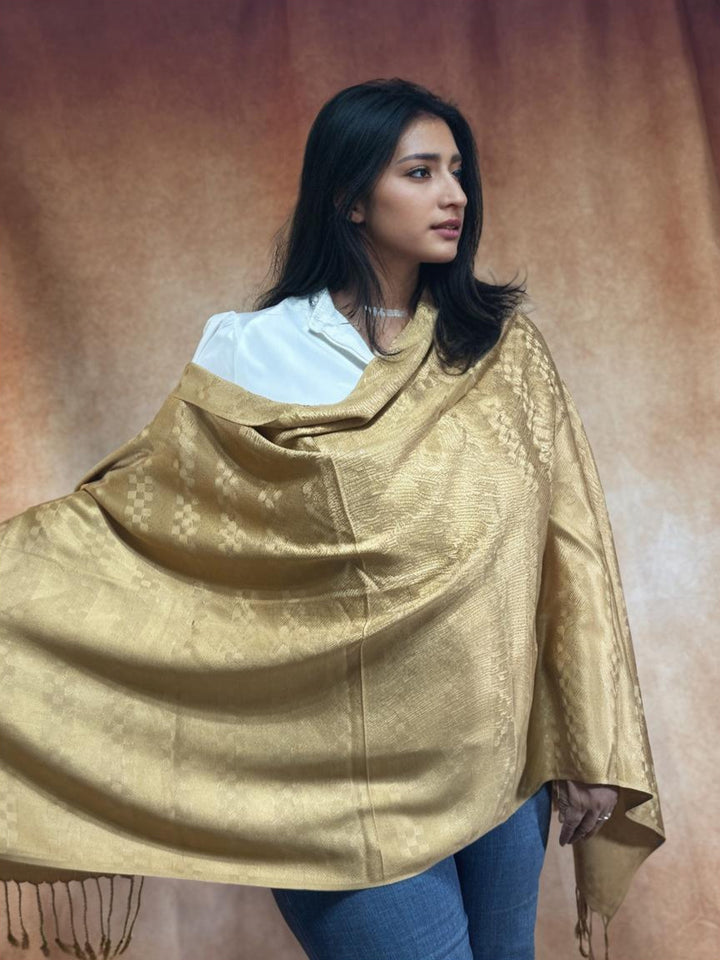 Cream Semi Satin Self Check Stole