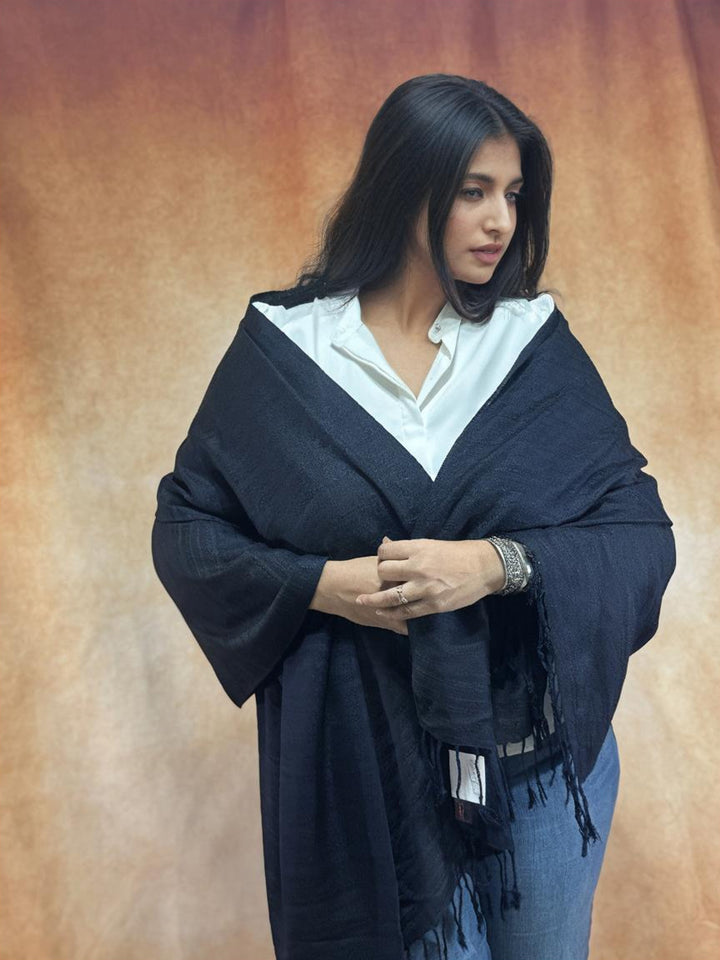 Dark Blue Semi Satin Woven Stole