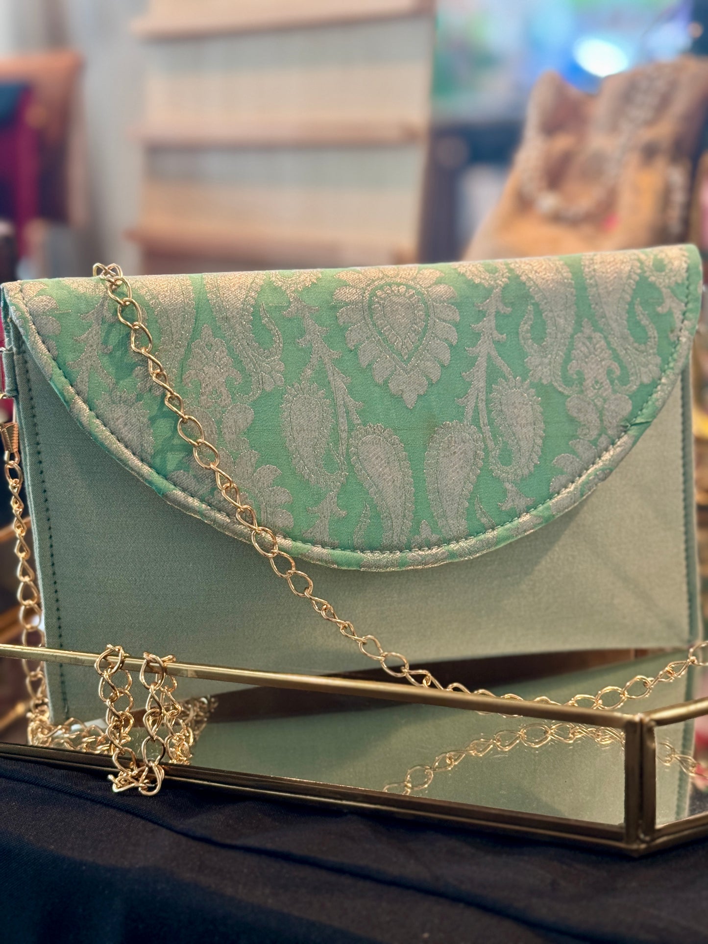 Clutch bags: Pista Green Designer Clutch