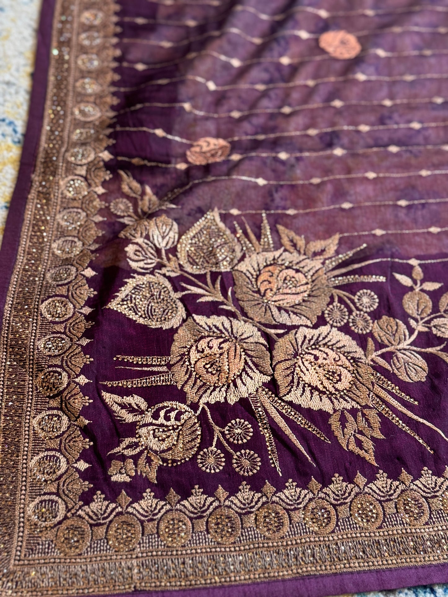 Wine Chiffon with Zardosi Embroidery