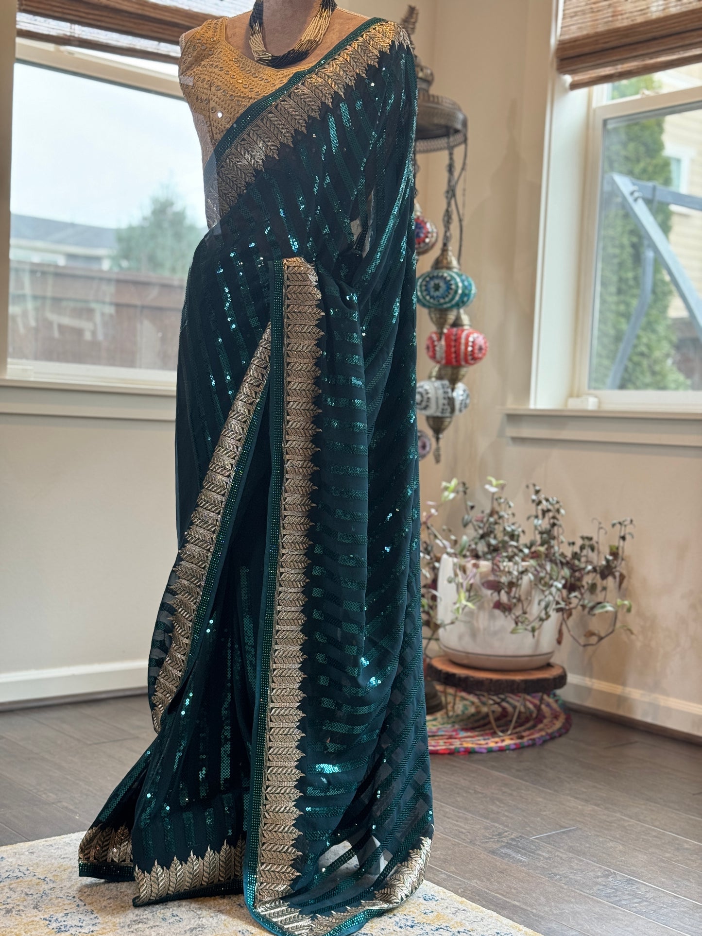 Teal Blue Chiffon with Zardosi Embroidery