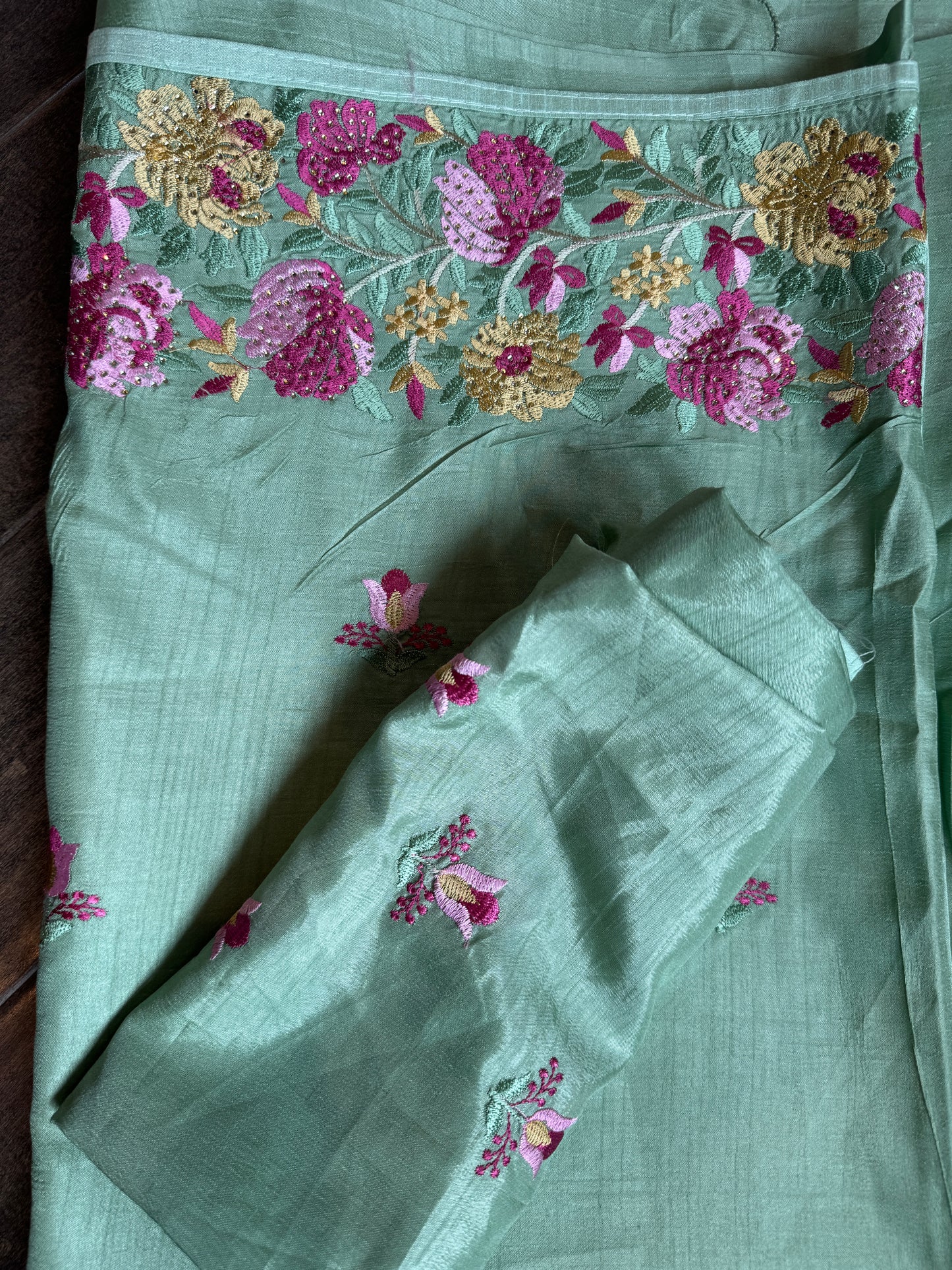 Pastel Green Silk Saree with Embroidery