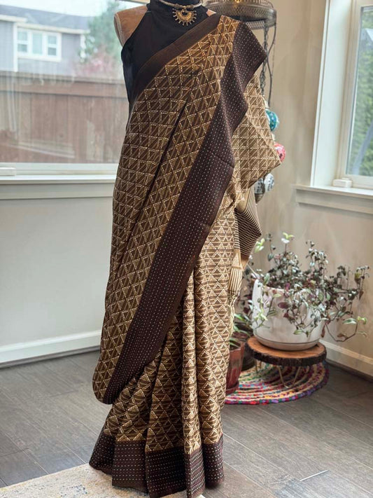 Brown Ajrakh Bhagalpuri Silk