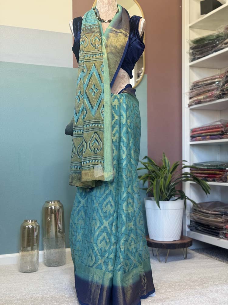 Blue Antique Gold Brasso Saree