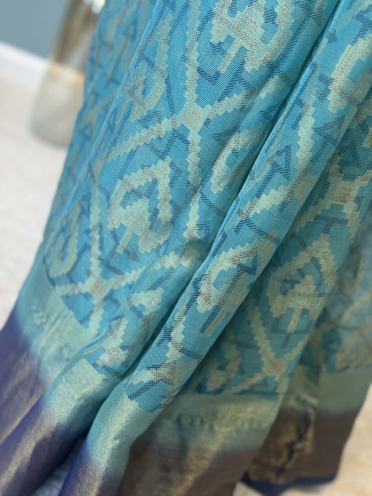 Blue Antique Gold Brasso Saree