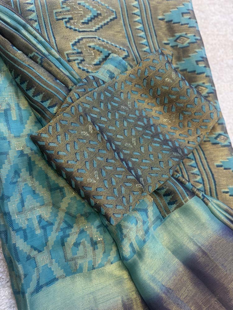 Blue Antique Gold Brasso Saree