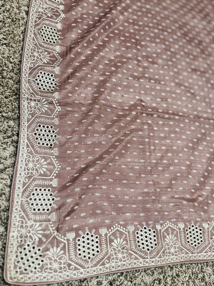 Mauve Bapta Silk Saree with Cutwork Embroidery