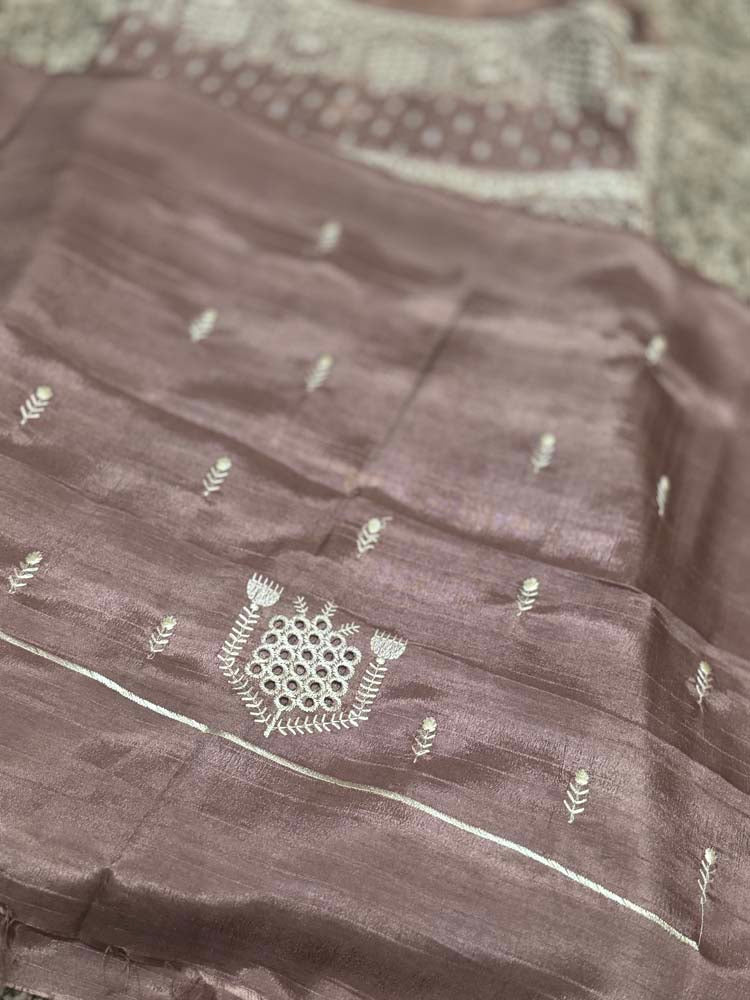 Mauve Bapta Silk Saree with Cutwork Embroidery