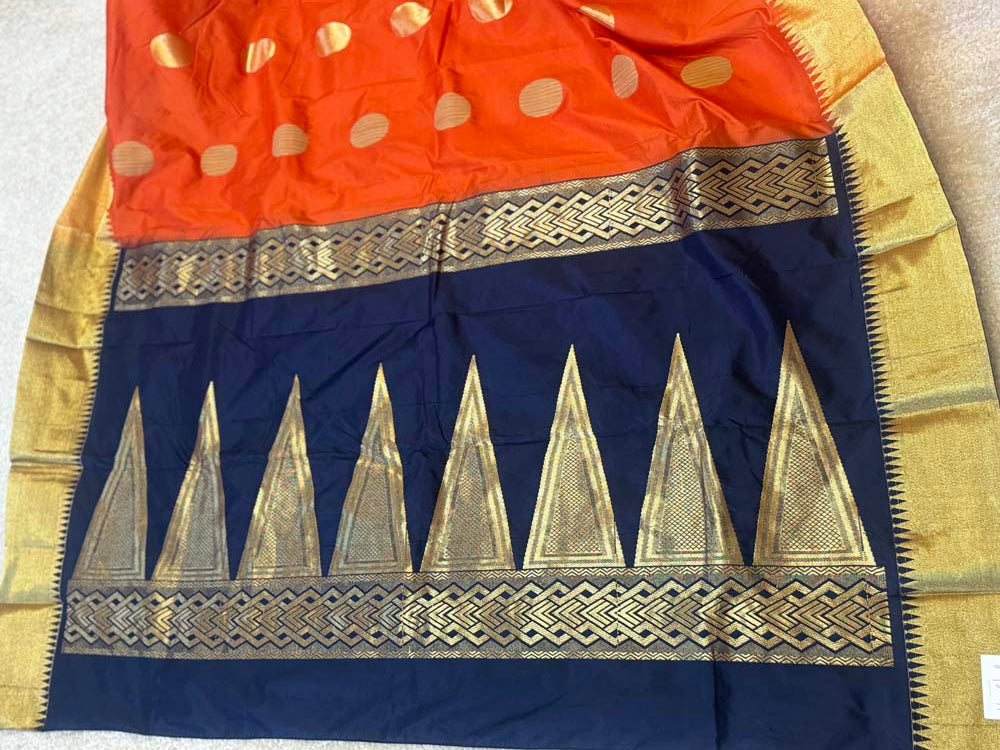 Orange Navy Pure Paper Silk