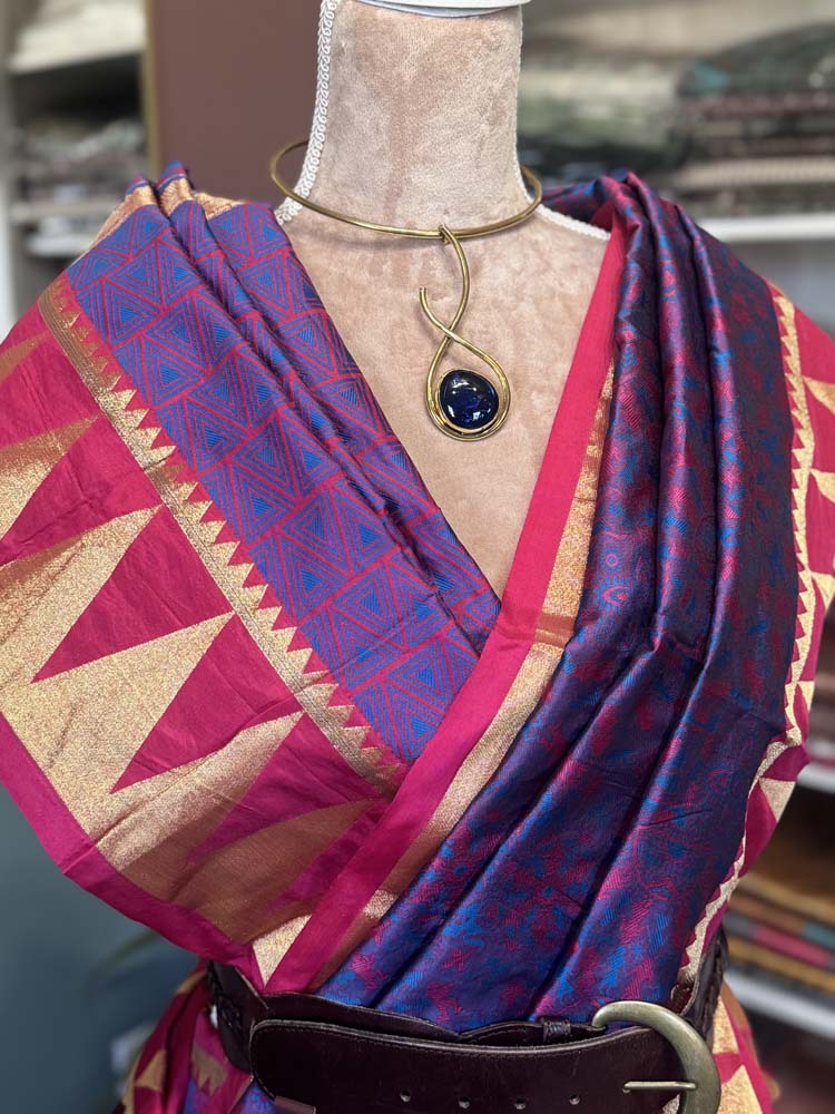 Pink and Purple Abstract Design Woven Silk Saree