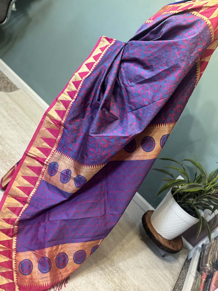 Pink and Purple Abstract Design Woven Silk Saree