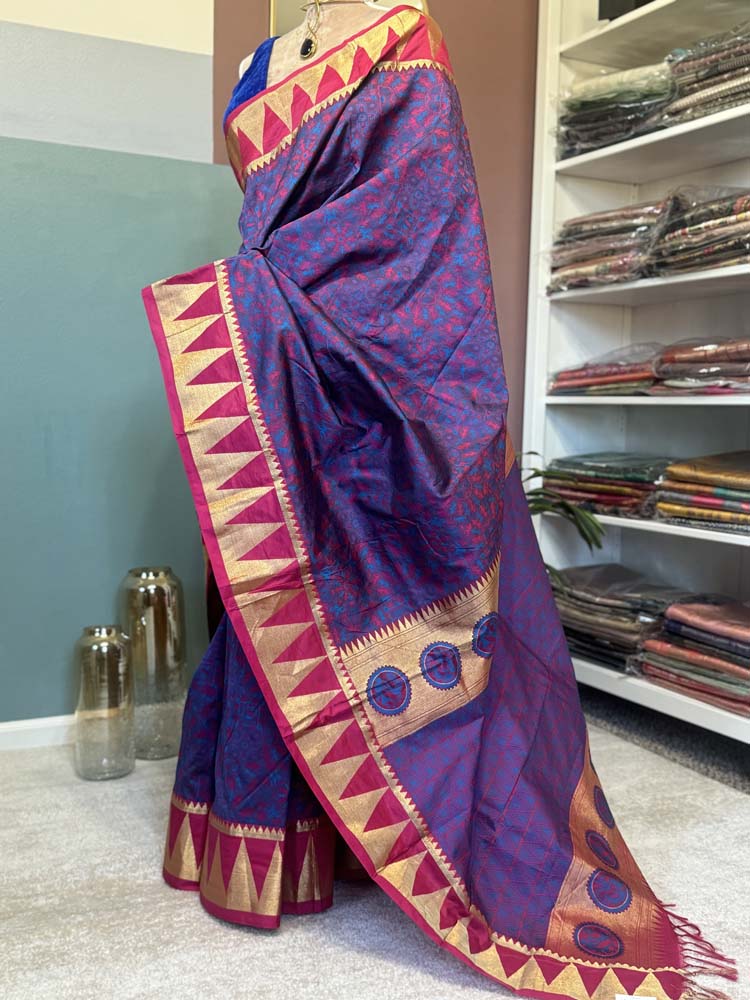 Pink and Purple Abstract Design Woven Silk Saree