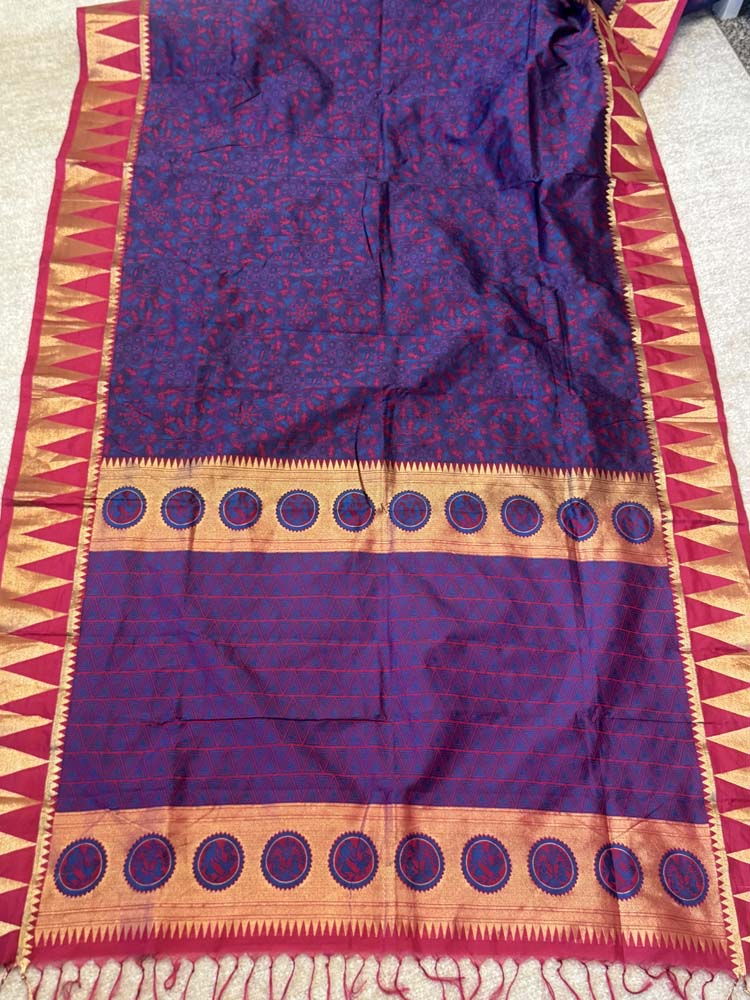 Pink and Purple Abstract Design Woven Silk Saree