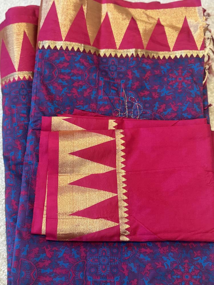 Pink and Purple Abstract Design Woven Silk Saree