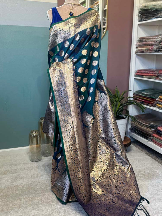 Peacock Blue Dual Tone Soft Silk Saree