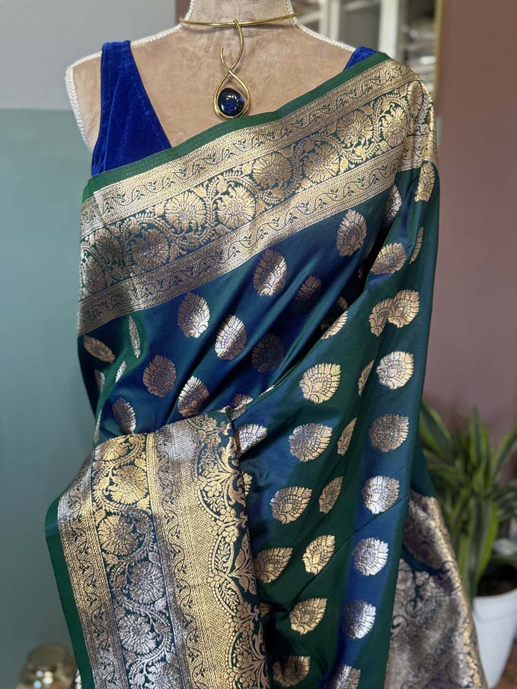 Peacock Blue Dual Tone Soft Silk Saree