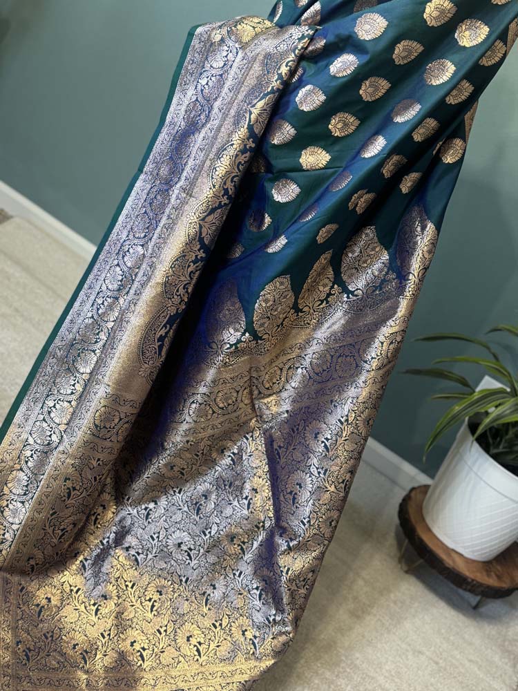 Peacock Blue Dual Tone Soft Silk Saree