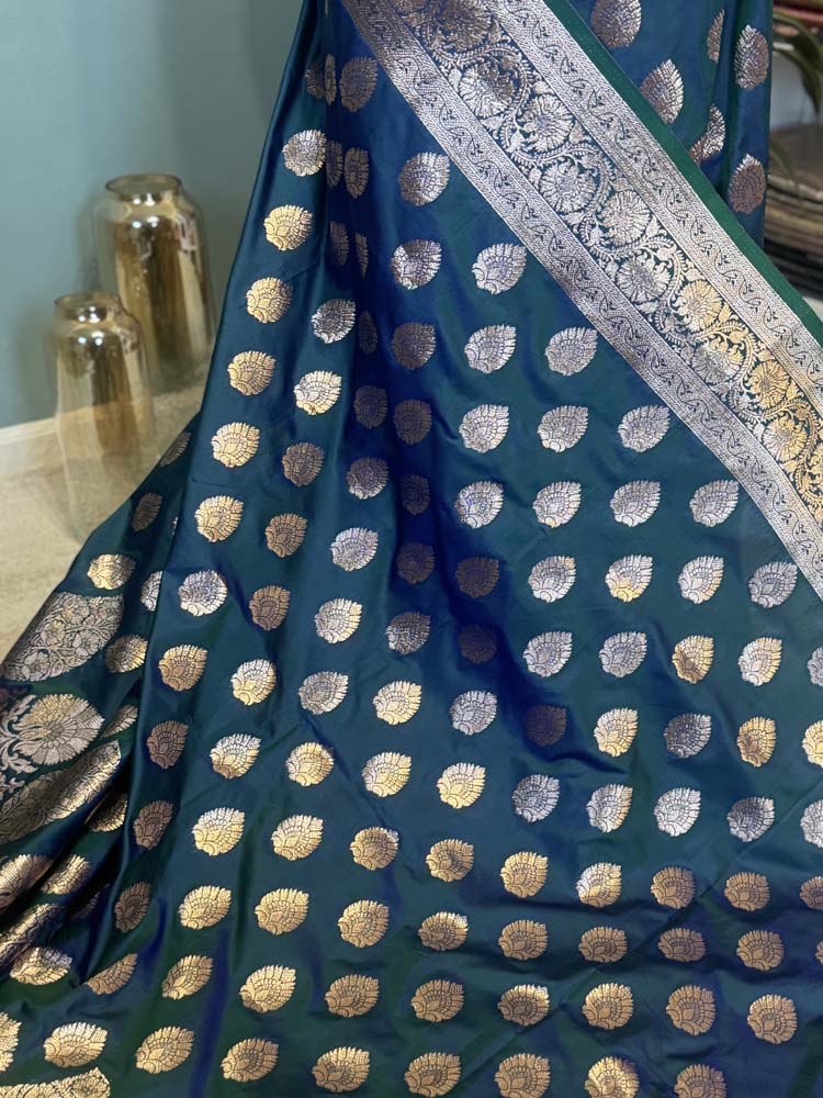 Peacock Blue Dual Tone Soft Silk Saree