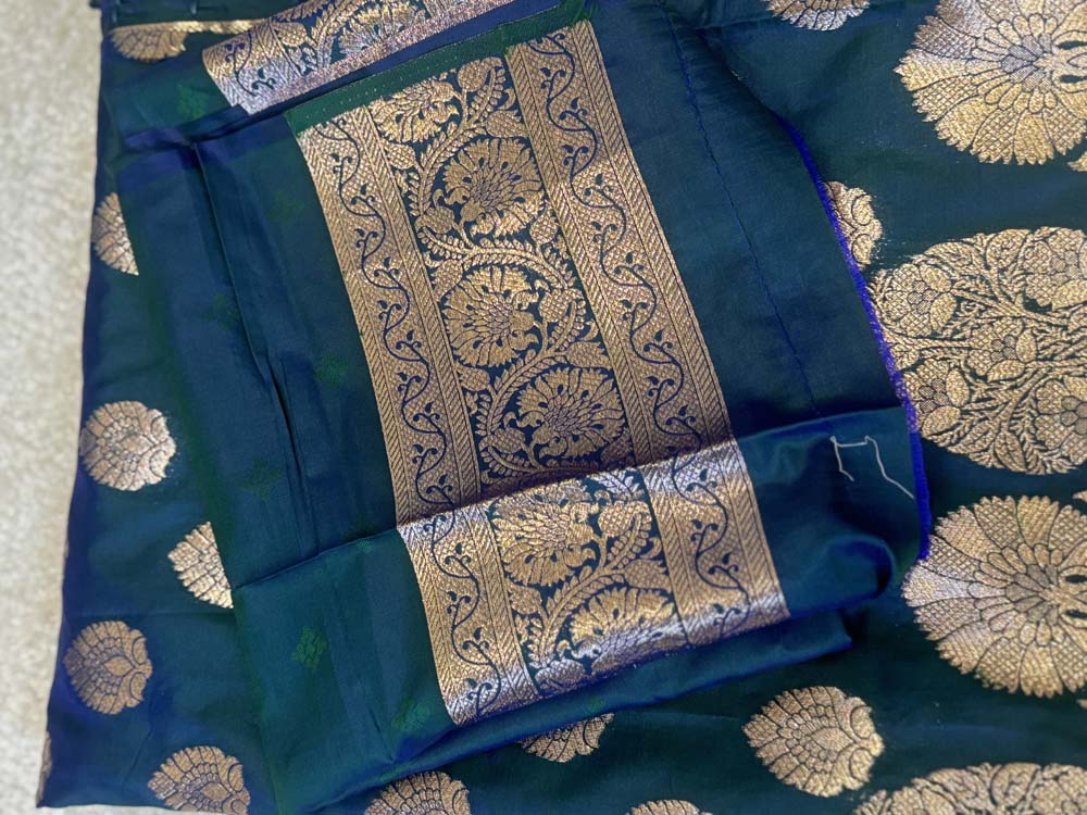 Peacock Blue Dual Tone Soft Silk Saree