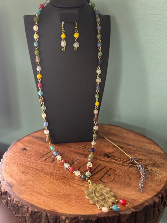 Multicolor Handcrafted African Glass Beads Long Necklace Set